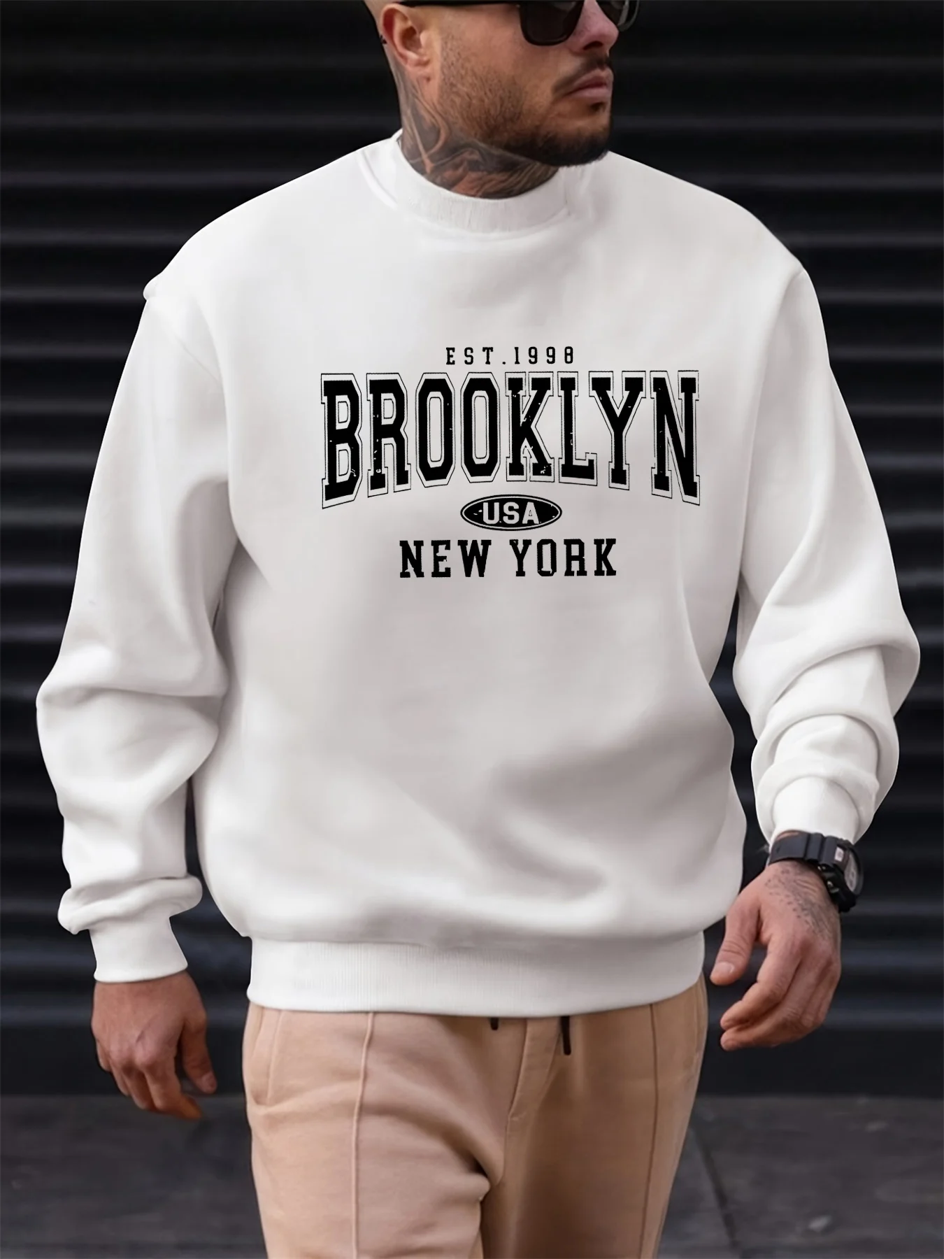 

Мужская осенне-зимняя теплая повседневная свободная модная классическая толстовка с круглым вырезом и длинными рукавами с буквенным принтом Brooklyn