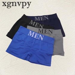 Xgnvpy Men's Underwear Men's Boxers Mid-waist Seamless Comfortable Breathable Trend Boxers Men Shorts Black Blue Underwear