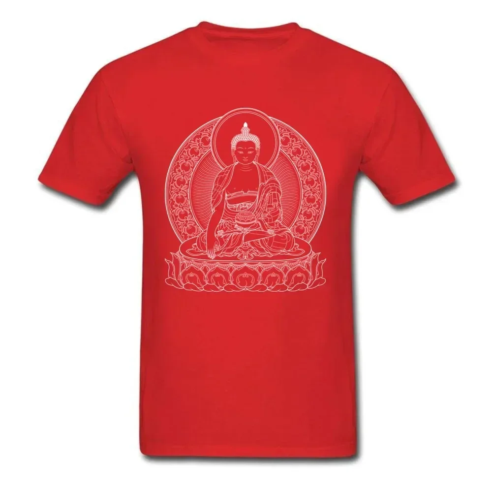 Men T-shirt BUDDHA OUTLINES Black White Cotton Tshirts Crew Neck T Shirt Casual Short Sleeve Tops Tees