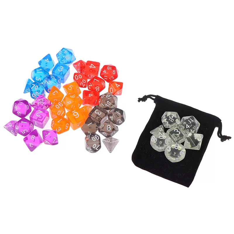 Colour 7 Piece Polyhedral Set Cloud Drop Translucent Teal Rpg Dnd With Dice Bag