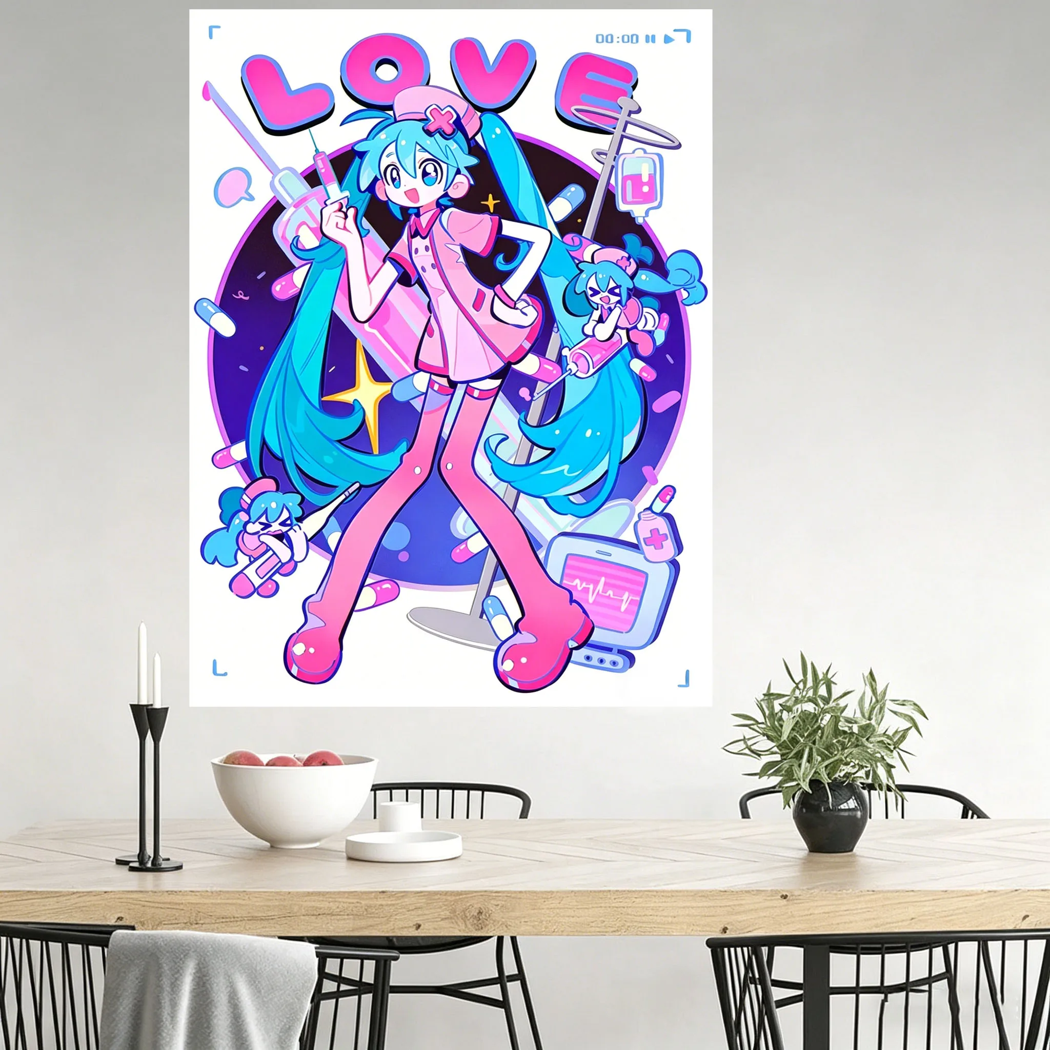 1pc Love Blue Hair Anime Girl Tapestry Super Cute Two Girls Tapestry Bedroom Dorm Decor Room Stuff Gift & Anime Merchandise