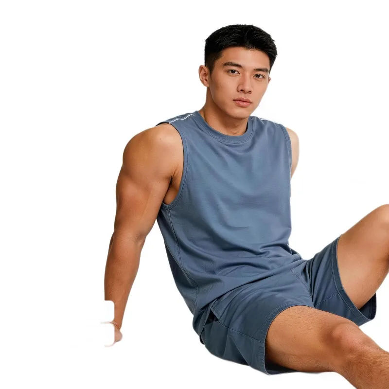 

Spring Summer Men's Loungewear Set Vest Shorts Cool-Lustrous Pure Cotton Pajamas Set Home & Outdoor Leisure