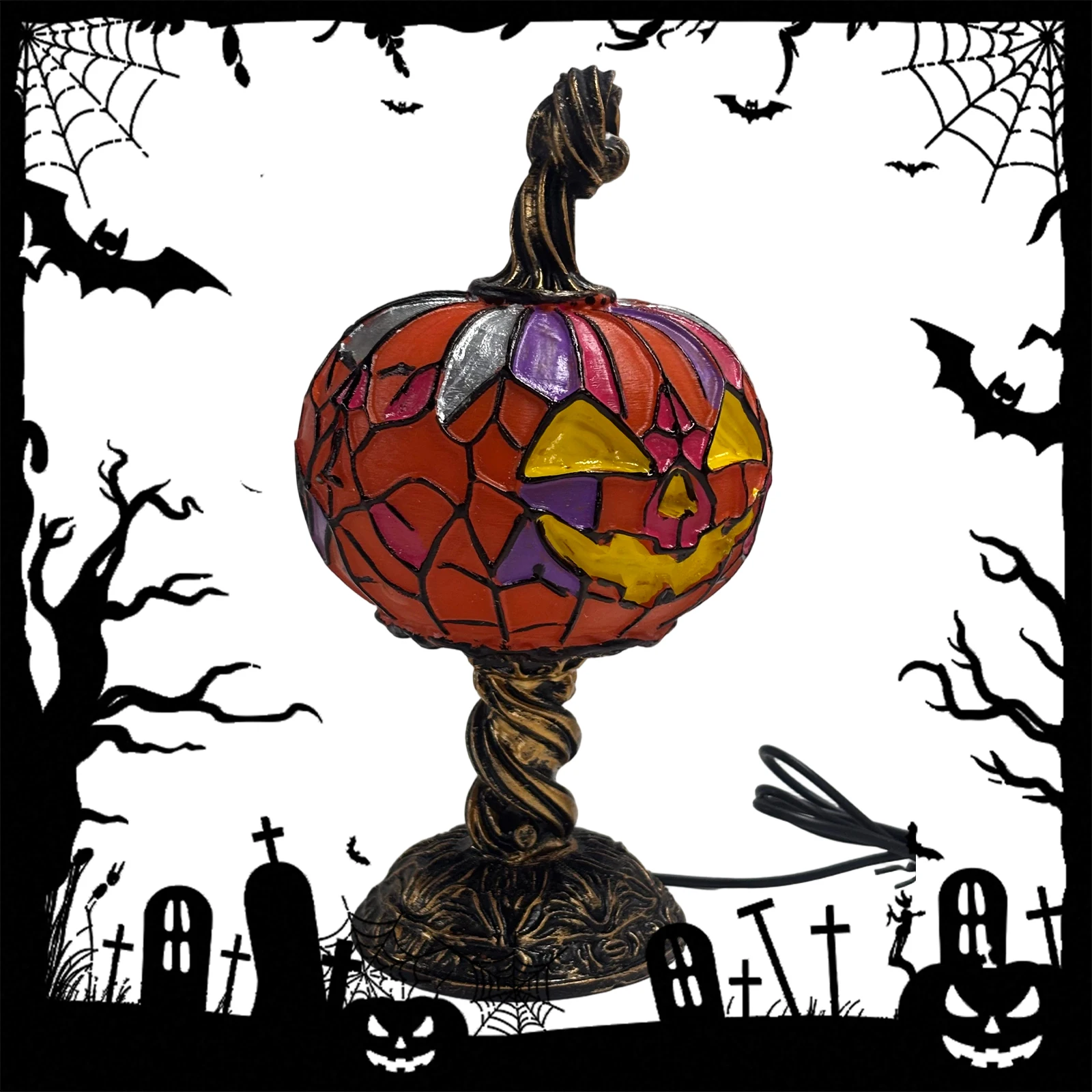 Halloween Magic Lamp Multi-Purpose Resin LED Night Light Fade Resist Tabletop Halloween Decor Light for Home Bedroom Living Room