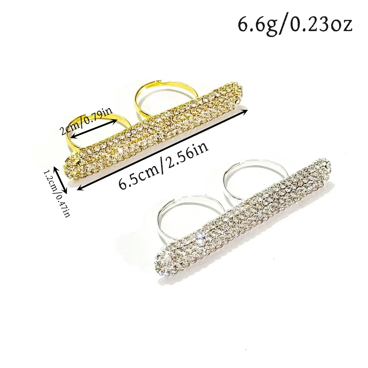 Exaggerate Rhinestone Large Double Finger Ring for Women Personalized Geometric Ring Open Wedding Party Jewelry view 2