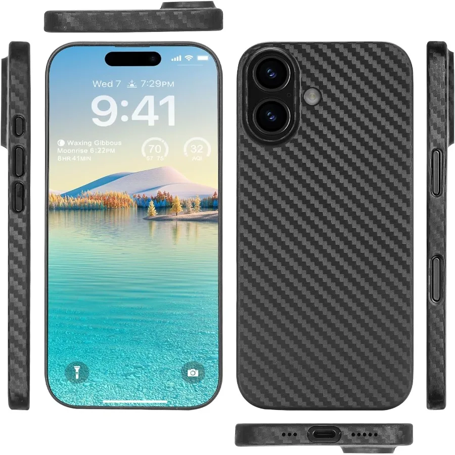 Ultradun hoesje met koolstofvezelpatroon van 0,3 mm voor iPhone 17, zonder behuizing, minimalistisch en lichtgewicht ontwerp, perfect voor Ev