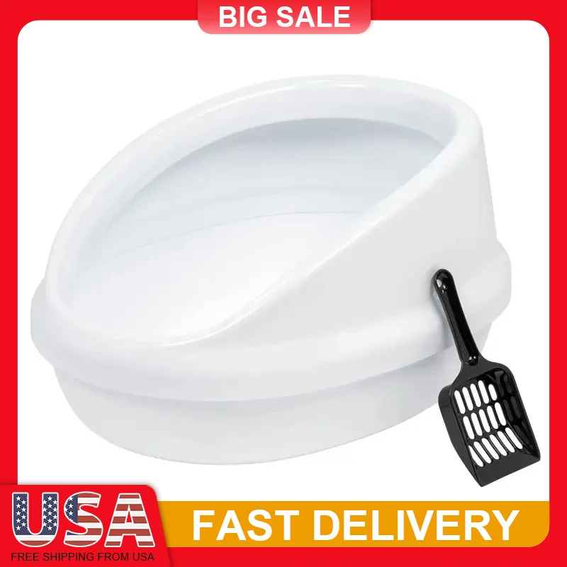 

Oval Cat Litter Box with High Walls Scoop Included Anti Scatter Easy Clean Large Size 19.68" Litter Pan Pet Tray