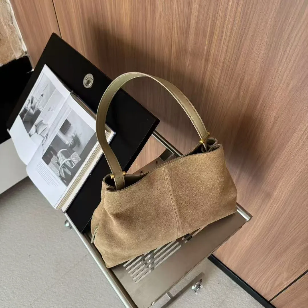 

First layer cow leather tote bag new niche design large capacity fashion women's bag vintage suede handheld shoulder bag female