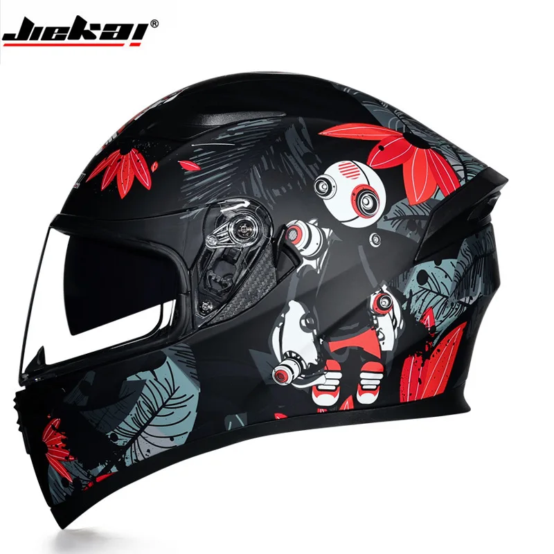 Jiekai Dual Lens Motorcycle Off Road Running Helmet Electric Vehicle Full Cover Hat Full Helmet