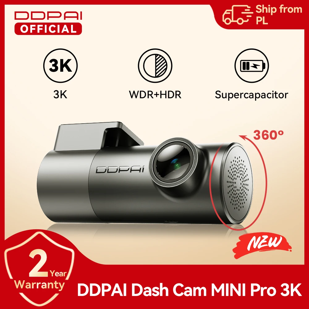 Image of dashcam für auto dashcam dashcam 4k deutsch DDPAI MINI Pro 3K Dashcam 1620P HDR 143 Grad Weitwinkel Nachtsicht WDR Sprachsteuerung 24-Stunden-Parküberwachung WiFi Auto-DVR motorrad kamera