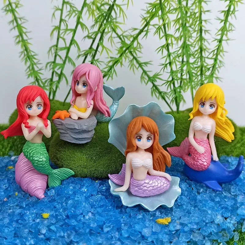 Hermosa estatuilla de sirena para decoración de Acuario, adornos de pecera, decoración de pasteles DIY, accesorios artesanales de escritorio, figuritas en miniatura