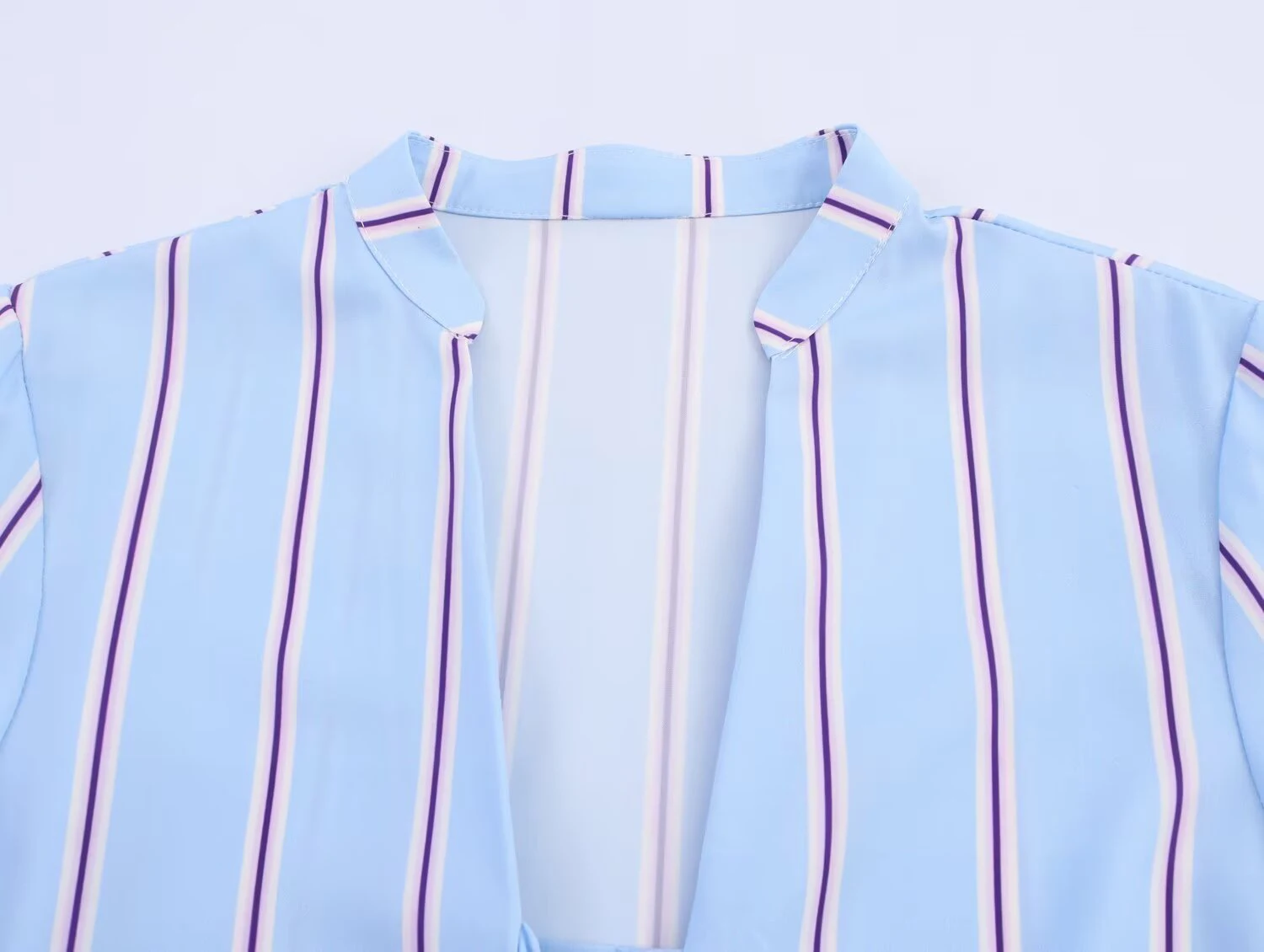 ZERAINS Letnia Nowa Damska Moda Słodko-Pikantny Styl Luźna Koszula w Paski z Dekoltem w Serek i Kokardą z Popeliny