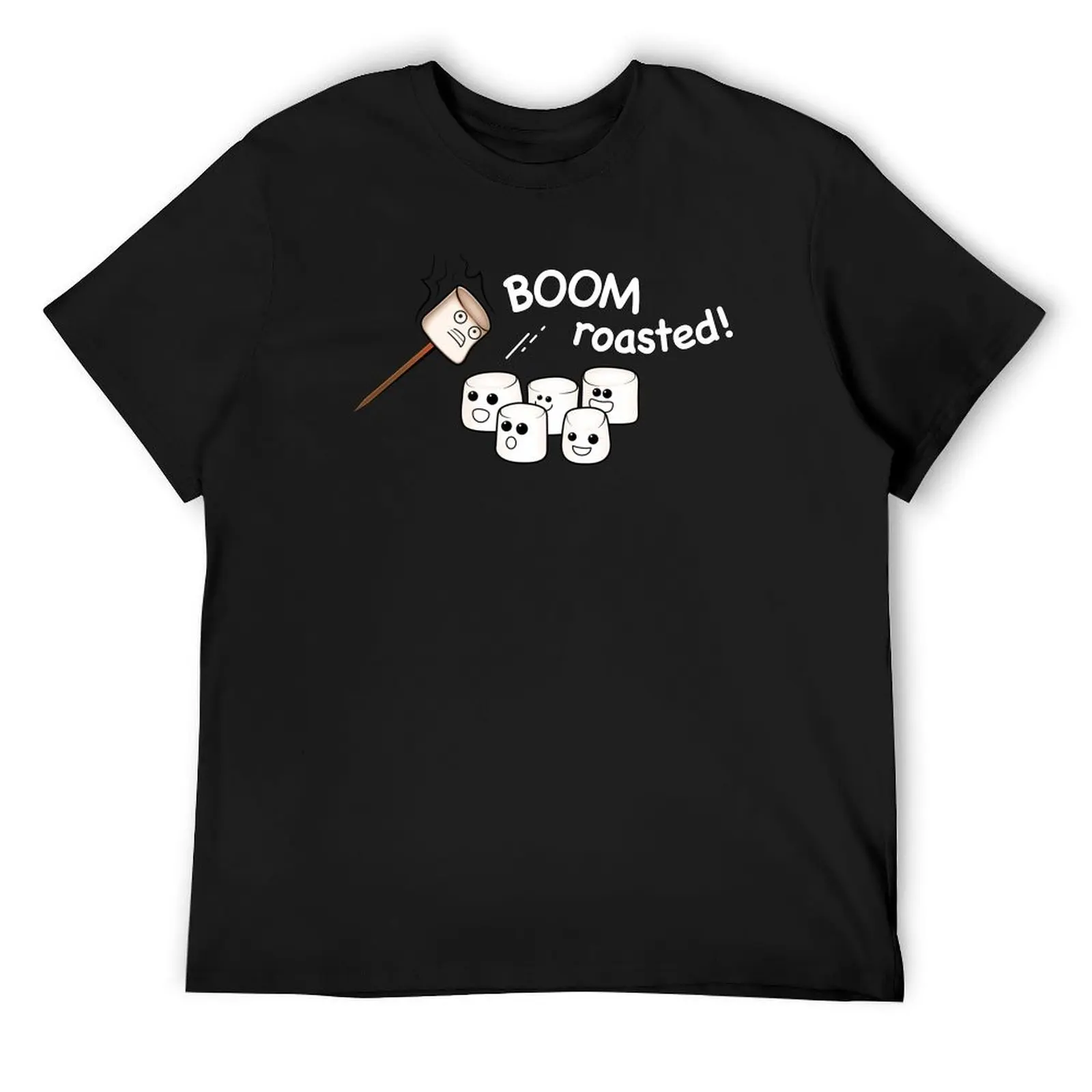 Boom! Roasted! Cute Marshmallows - white text T-Shirt tees vintage anime shirt anime figures Men's cotton t-shirt