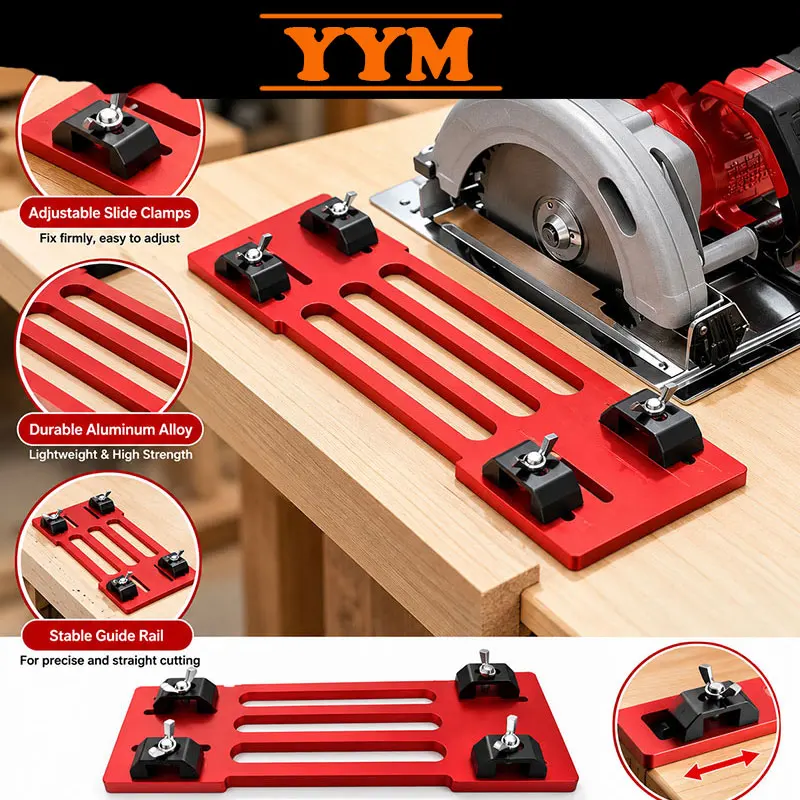 YYM Adjustable Cutting Machine Base Plate, Aluminum Alloy Circular Saw Guide Rail, Quick Positioning Woodworking Bottom Plate