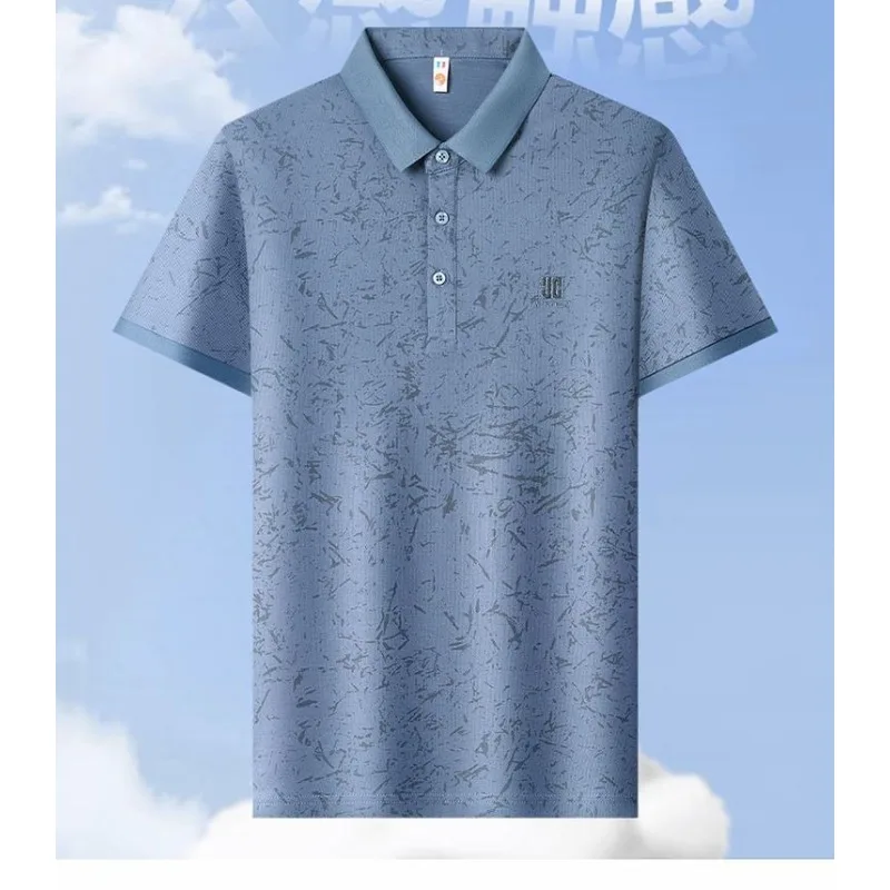 

Summer High-end Short-sleeved T-shirt for Men Pure Cotton Lapel Printed POLO Shirt Casual and Trendy Half-sleeved Summer Top New