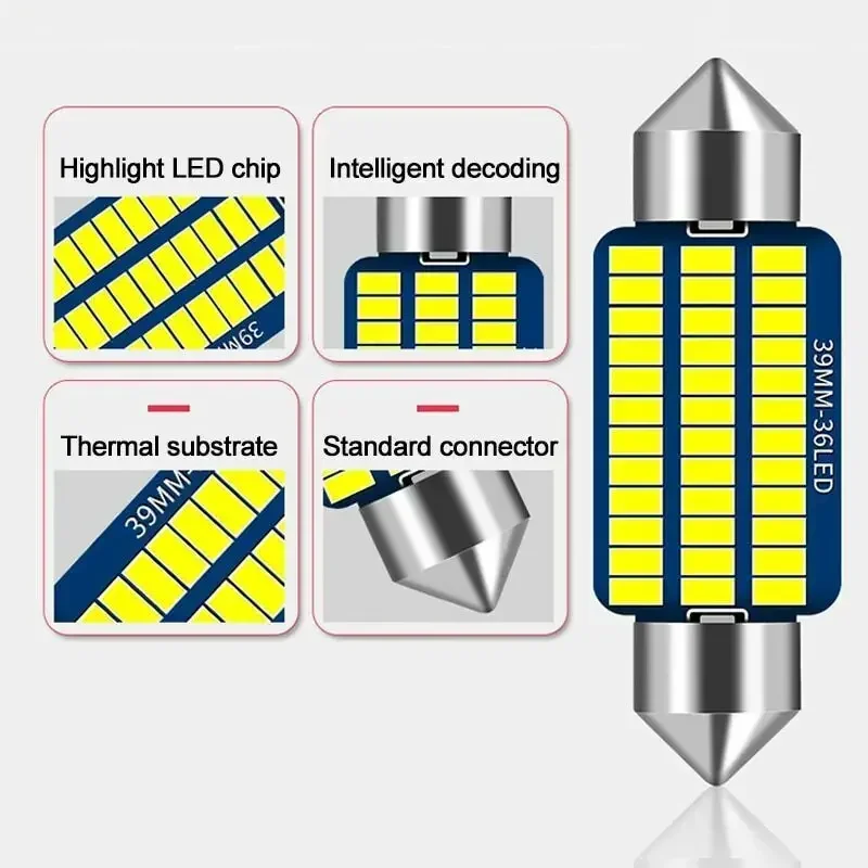 10 Pcs Led Bulb Canbus Festoon Interior Headlight C10w C5w Reading Car Light 31mm 36mm 39mm 41mm No error 12v 6500K Dome Reading