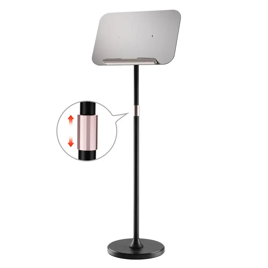 

Напольная трибуна-подиум для выступлений и презентаций, с черной подставкой, серой доской и регулируемой высотой для ноутбука, книг или документов