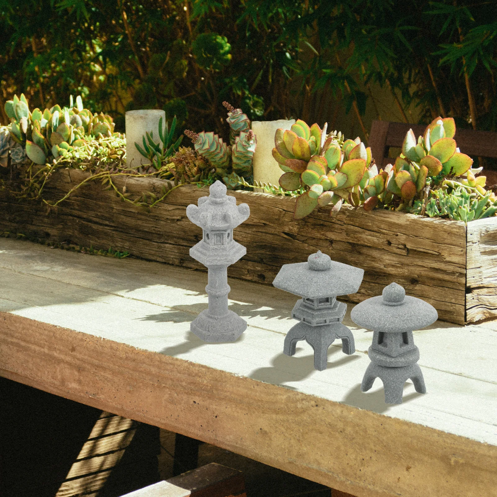 

3 Pcs Micro Landscape Ornament Fairy Garden Figurines Miniature Pagoda Hexagon Chinese Lanterns Decoration Japanese-style