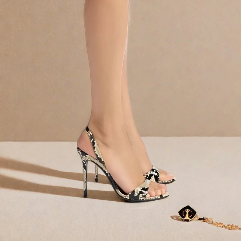 Yuejinlong Sexy Snakeskin Print High Heels Open Toe Stiletto Sandals Retro Fashion Python Party Dress Shoes Summer New 2026 view 3