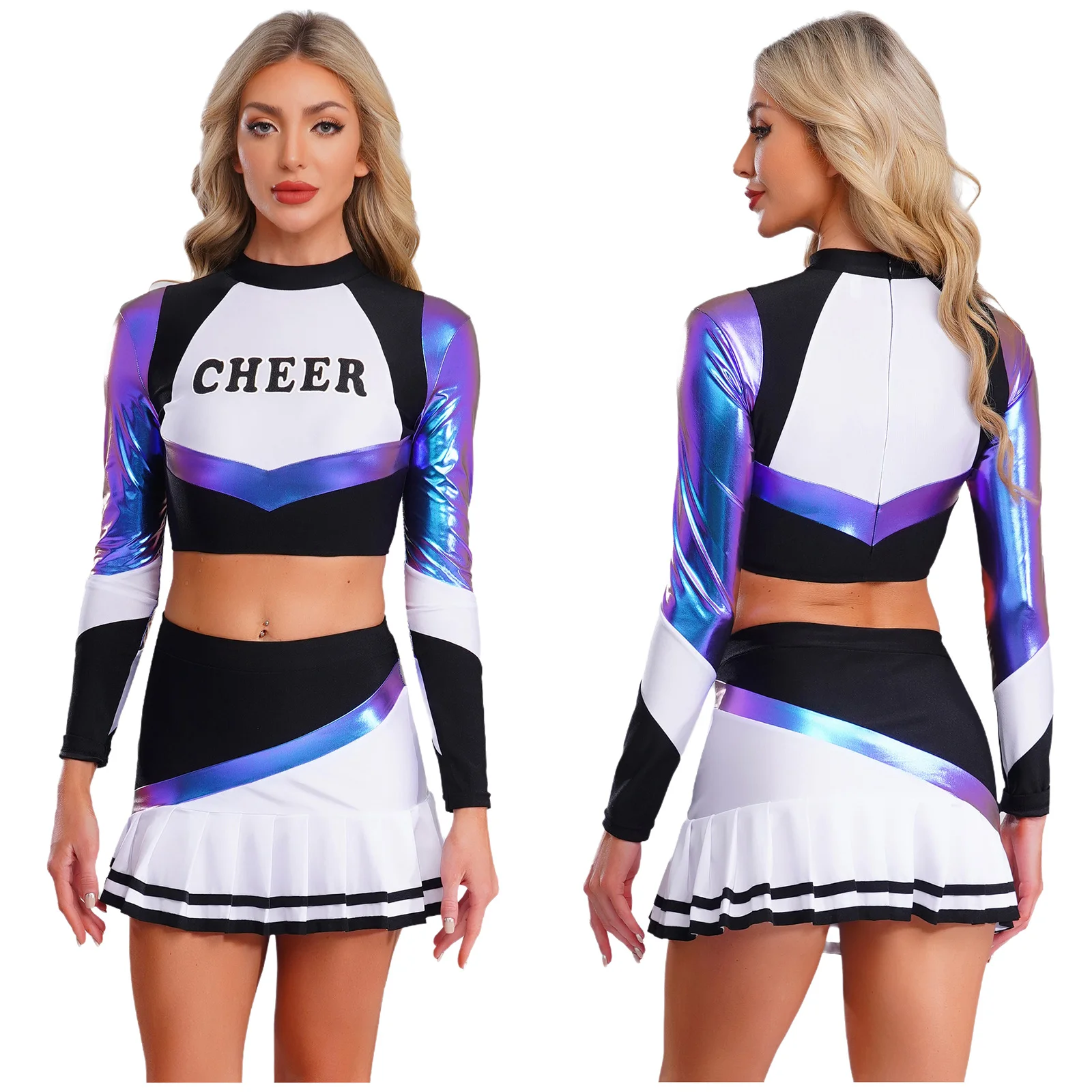 

Adult Womens Cheerleading Dance Performnace Crop Top And Pleated Skirt for Matches Cheering Performance Competition Dancewear