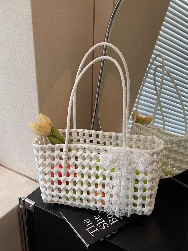 

Большая женская тканая сумка Capaci, новинка 2025, летняя пляжная сумка Vaion, пляжная полая ручная корзина для хранения рынков