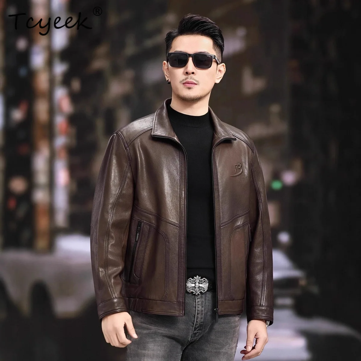 

Tcyeek Top Layer Goatskin Genuine Leather Jacket Men 2025 Autumn Clothes New in Coats Business Casual Mens Coat Jaqueta De Couro