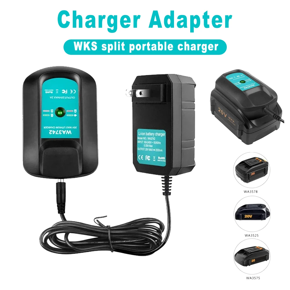 

WA3742 Зарядное устройство для литий-ионных аккумуляторов 20 В, 18 В, зарядное устройство 2 А WA3875 WA3520 WA3525 WA3578 WA3575 и более быстрое зарядное устройство