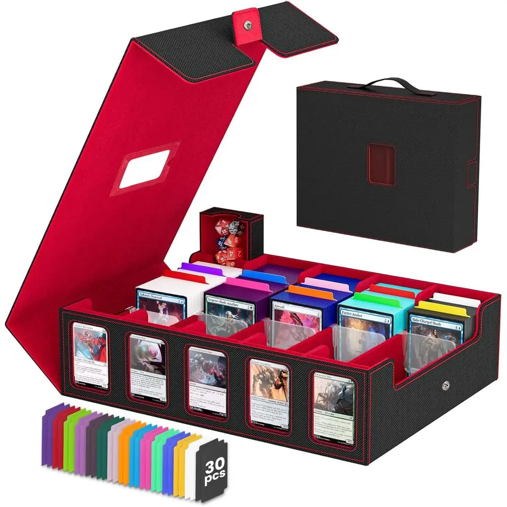 

Portable Card Storage Box with 5-Row Display, 4200+ Capacity, 30 Dividers, 8 Supports, 1 Dice Tray for Magic TCG