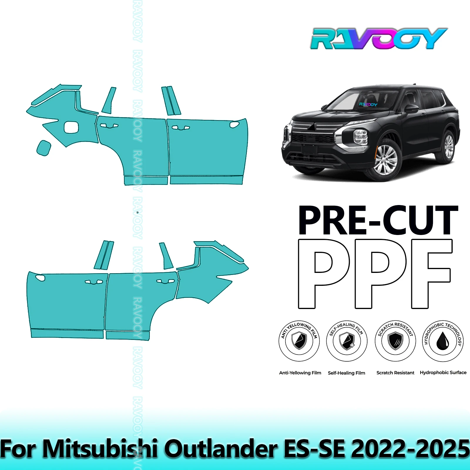 

For Mitsubishi Outlander ES-SE 2022-2025 8.5mil Clear Matte Pre-Cut PPF Door & A/B Pillar Kit TPU Paint Protection Film Set