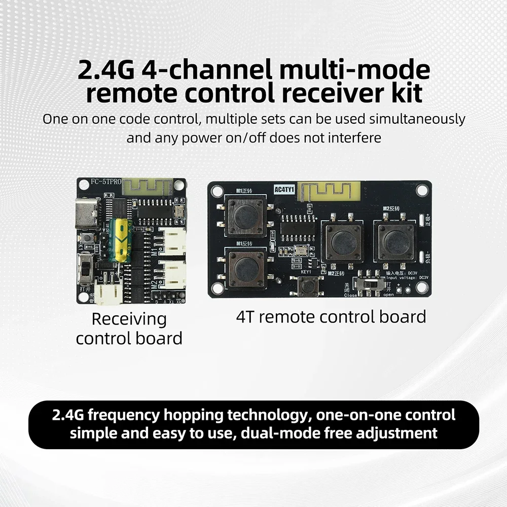 2.4GHz 4-Channel Remote Control Receiver Kit for DIY Motors Servos Brushless ESC With 3-Speed Adjustment One-Button Mode Switch