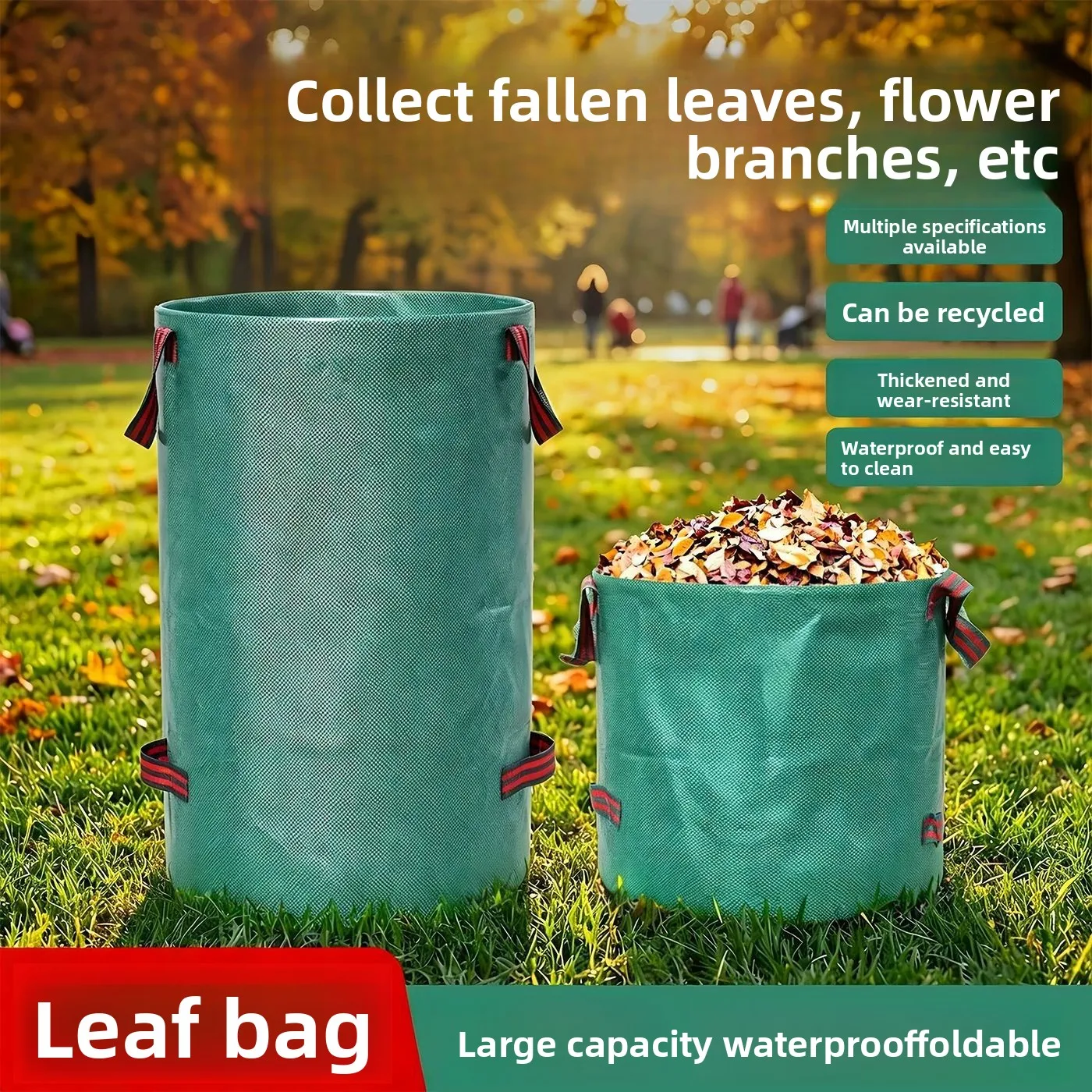 Waterproof Large Capacity Garden Leaf Bag, Folding Outdoor Gardening Bag for Leaves Weeds & Garbage Collection