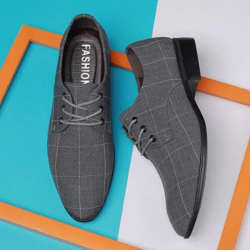 Plaid With Laces Gray Young Students Social Shoe for Men Casual Business Official Black Clothing Office New 39 Dress Shoes Man