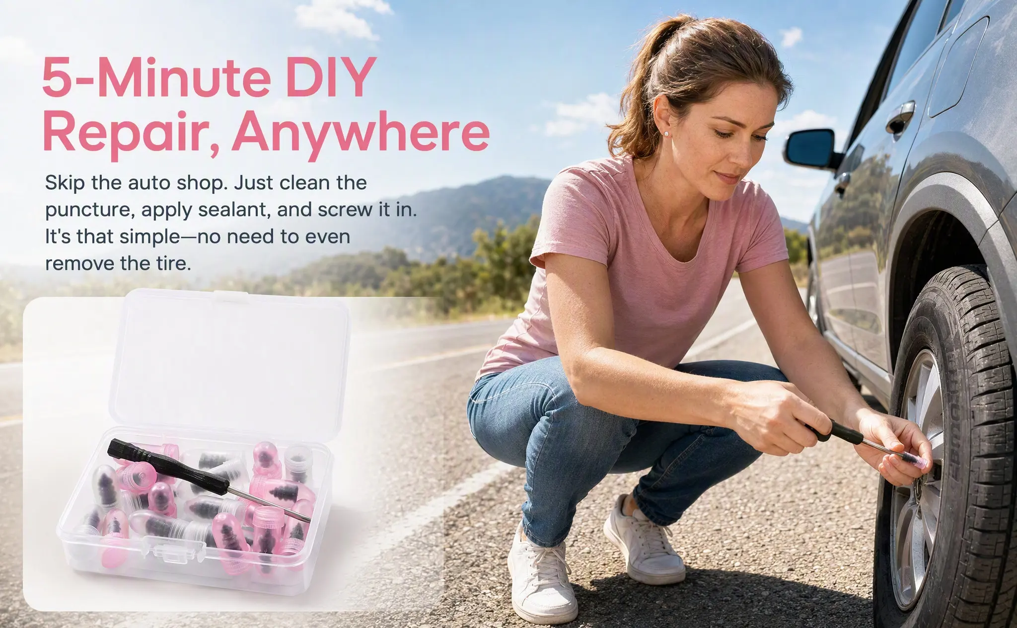1Set Vacuum Tire Repair Nail Kit Reliable Rubber Plugs with Cutter for Car Motorcycle Tire Puncture Emergency Use
