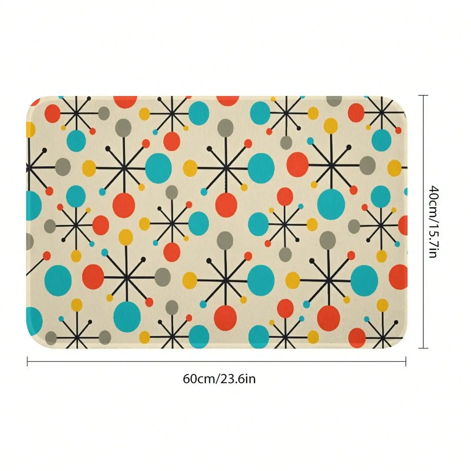 Non-Slip Absorbent Flannel Floor Mat With Mid-Century Atomic Starburst Print, Soft Plush Bath Rug With Retro Geometric Design, Washable Indoor Outdoor Carpet