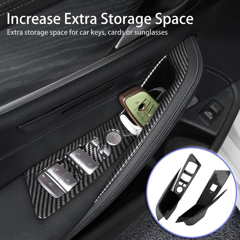 For BMW 5 Series G30 G38 2018-2023 LHD Car Door Handle Storage Box Carbon Fiber Door Armrest Protector Phone Holder Organizer
