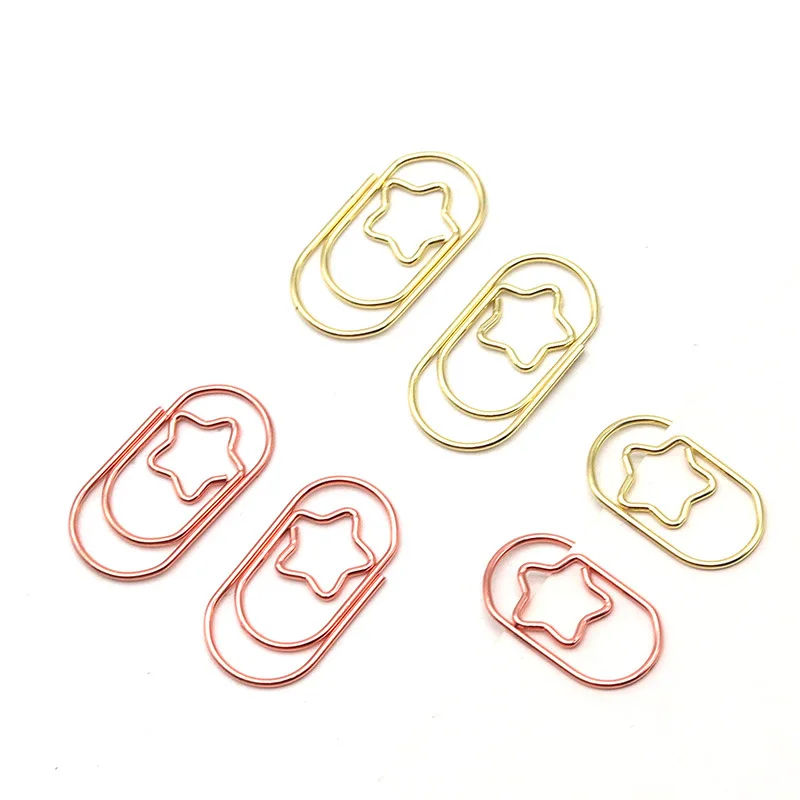 Mini Star Shape Golden Color Small Gift For Teacher Metal Paper Clips Decorative Star Shaped Paperpin Rosegold Cute Stationery