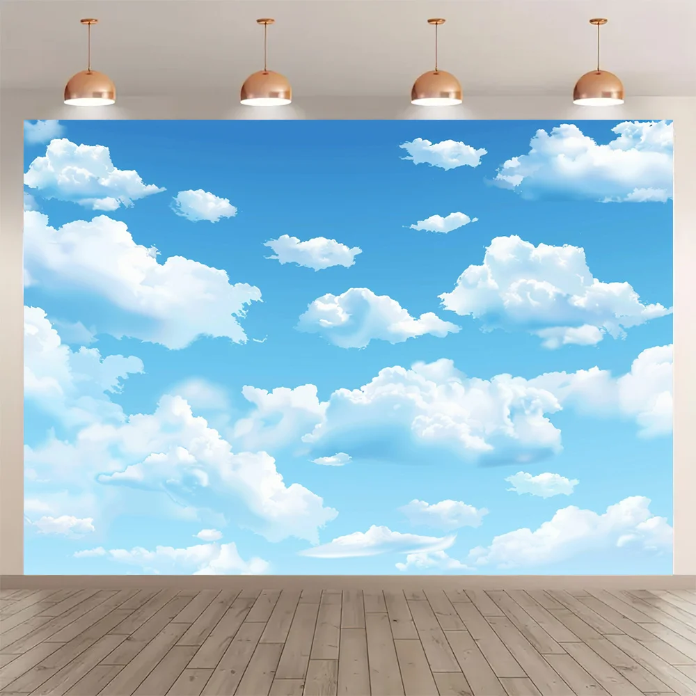 1pc Blue Sky And White Clouds Wall Hanging Peach Skin Tapestry, Polyester Tapestry, Suitable for Living Room Bedroom Office Wall
