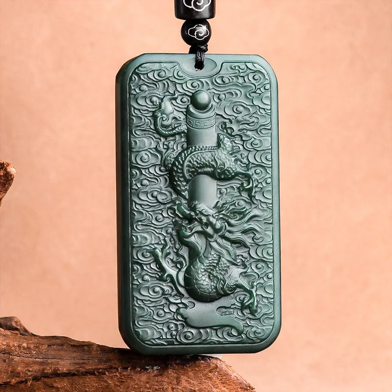 

Genuine Natural Hetian Cyan Jade Dragon Pendant Necklace Hand-carved Fashion Charm Jewelry Jadeite Amulet Gifts for Men Luxury