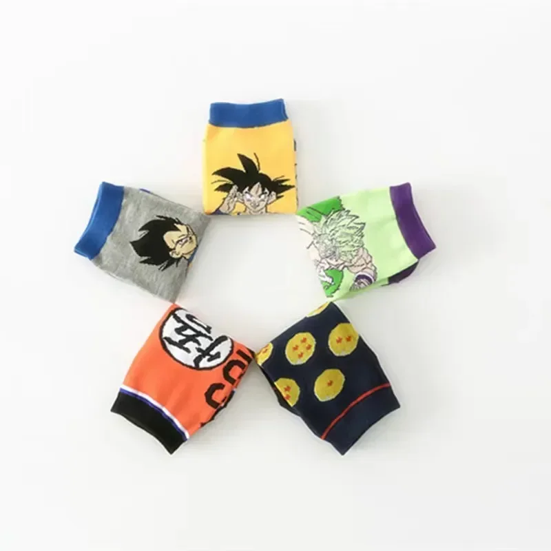5 Pairs Dragon Ball Goku Mens Socks Creative Charm Anti-slip Sweat Absorbing Spring Summer Male Casual Soft Comfy Boat Socks New