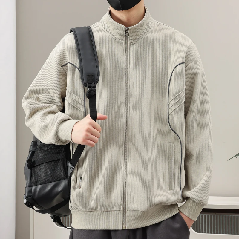 

Мужской текстурированный кардиган на флисовой подкладке, свободный, удобный, весенне-осенний, модный, современный, на молнии