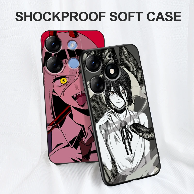 Black tpu Case For itel A60 P40 VISION 5 A18 S18 INFINIX SMART 7 PLUS 7HD HOT 30 30I PLAY NOTE Cartoon Anime Chainsaw Man