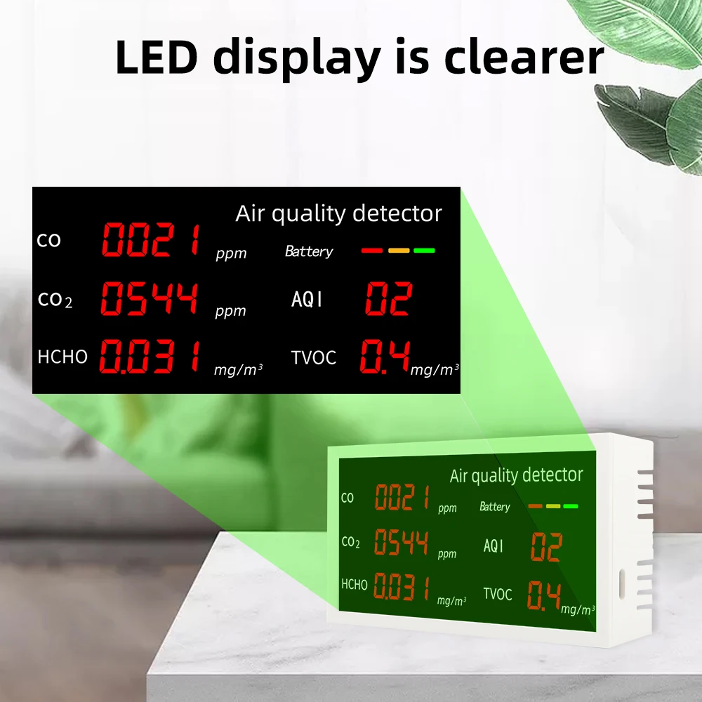 Rilevatore di qualità dell'aria domestica 5 in 1 Rilevatore di anidride carbonica CO CO2 HCHO RH Temperatura Formaldeide Tester di qualità dell'aria Misuratore di CO2