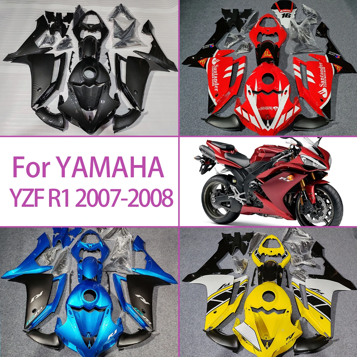 For 2007 2008 Yamaha YZF R1 Motorcycle Injection ABS Plastic Fairing Kit 07 08 YZF R1 Carbon Fiber Effect Fairings
