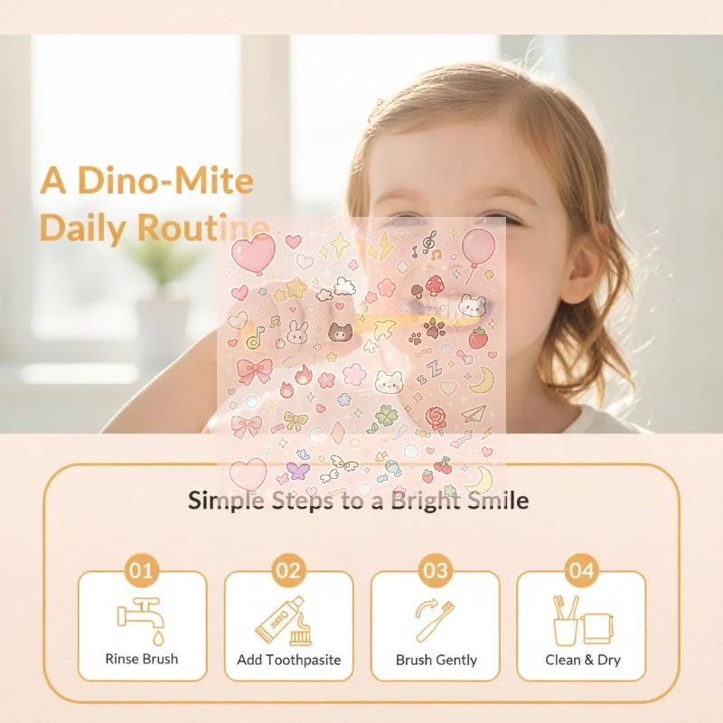 2Pcs Dinosaur Kids Toothbrush Soft Bristle Non Slip Handle Cute Cartoon Tooth Brush For 3‑12 Years Old Children Daily Oral Care