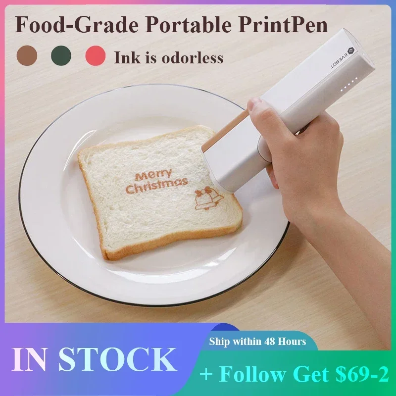 Evebot Food-grade Portable PrintPen Handheld Inkjet Printer Specifically for Food Surfaces Perfect for Coffee Macaron Cakes