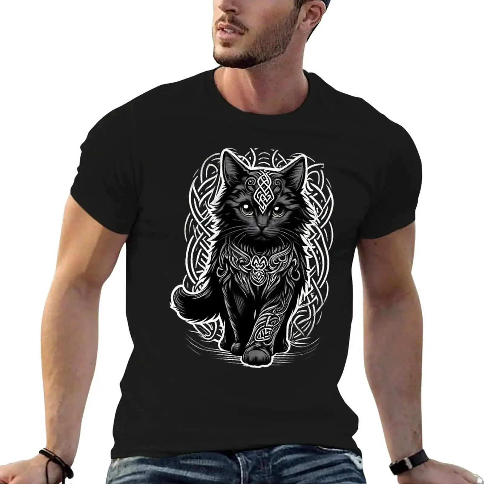 Cute Celtic Black Cat Classic T-Shirt designer shirts quick drying plus size tops Men's t-shirt