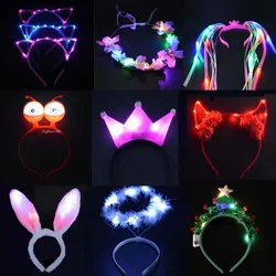 1pcs Kids Adult LED Tiara Crown Ear Light up Cat Headband Flower Girls Bridal Wreath Neon Party Hair Band Birthday Gift Wedding