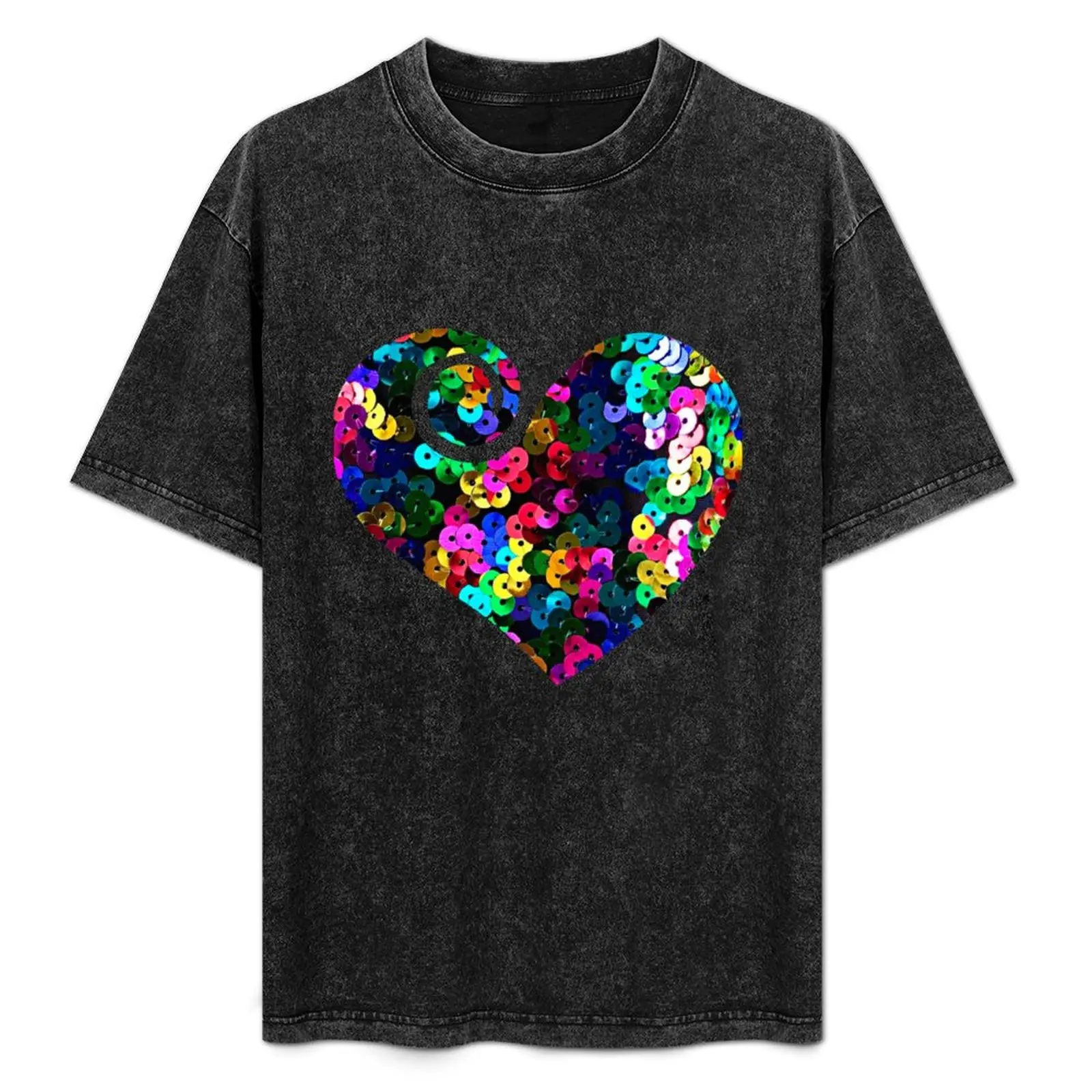 Big colorful sequins glitter T-Shirt Basic Short Sleeve Cotton Blend T-Shirt