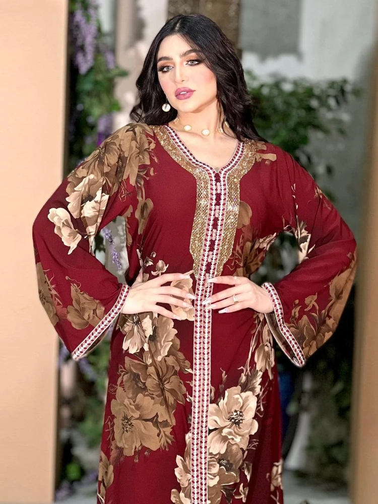 Arab Morocco Muslim Dress Abayas Women Ramadan Print Abaya Dubai Turkey Islam Kaftan Robe Longue Musulmane Vestidos Largos 2022