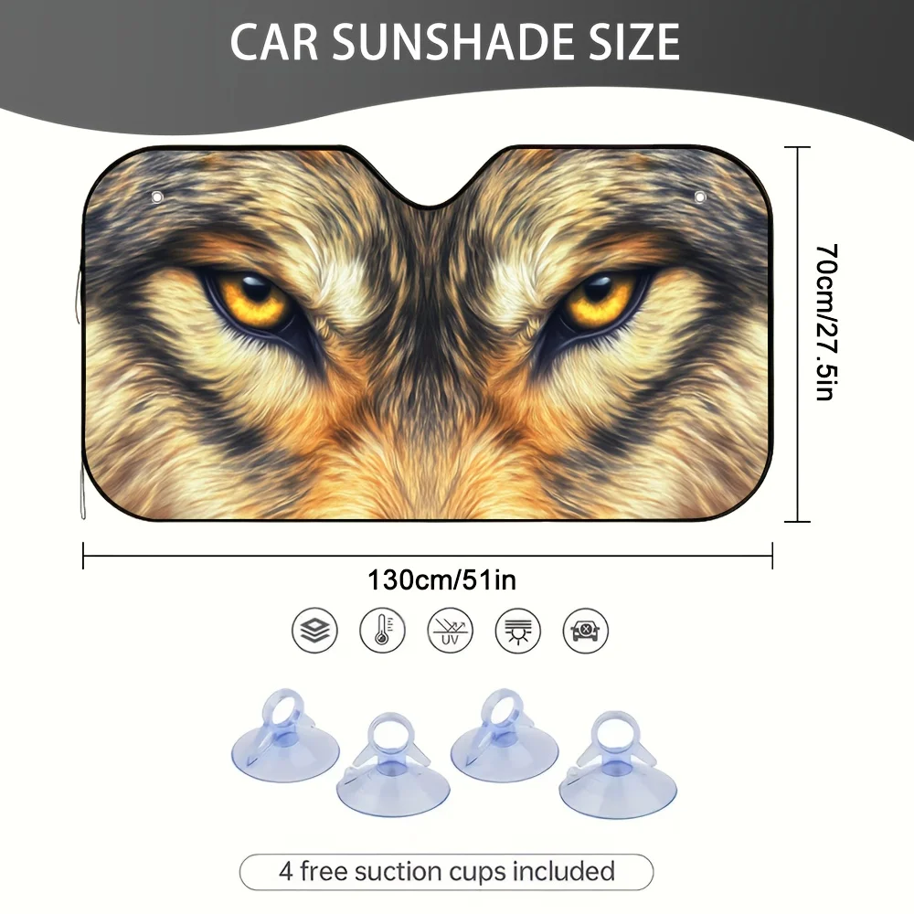 1pc Intense Wolf Gaze Car Sun Visor - 2D Flat Printing, Fit For Tight Parking Spaces & Long Stoplights, Durable UV Protection, E