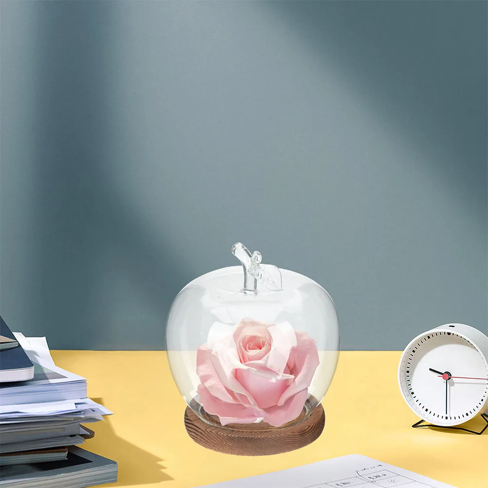 

Apple Shape Glass Dome with Base Preserved Flower Cover Clear Display Protector for Desktop Decor Eternal Flower Adornment